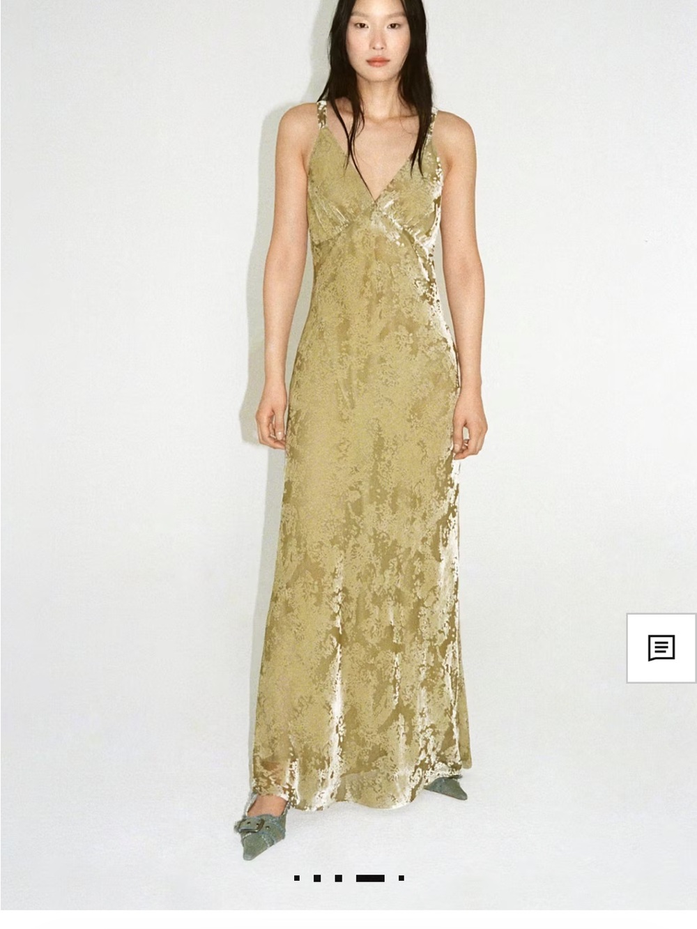Mango Olive Green V-Neck Maxi Slip Dress